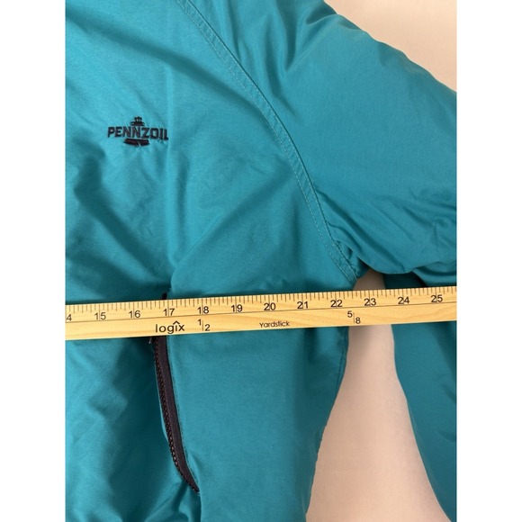 Vintage Swingster Bomber Polar Fleece Lined Jacket Large Napa Pennzoil Teal USA - Picture 7 of 8